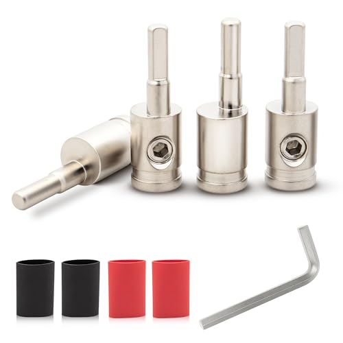NuIth Amp Input Reducer 4 Gauge to 8 Gauge, 4PCS Car Audio Amplifier Wire Terminal Connectors Brass with Heat Shrink Tubing Allen Key for Amp Input, AWG Pin Power & Ground Connection