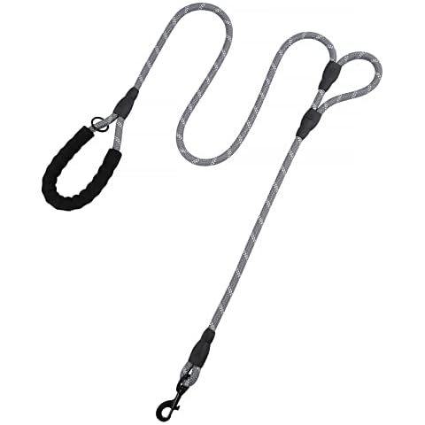 Plutus Pet Rope Dog Leash 6ft Long, Heavy Duty,Reflective Double Handle Leash for Safety Training, for Medium Large Dogs, Dual Handle Leads(Gray) Cover