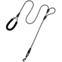 Plutus Pet Rope Dog Leash 6ft Long, Heavy Duty,Reflective Double Handle Leash for Safety Training, for Medium Large Dogs, Dual Handle LeadsGray
