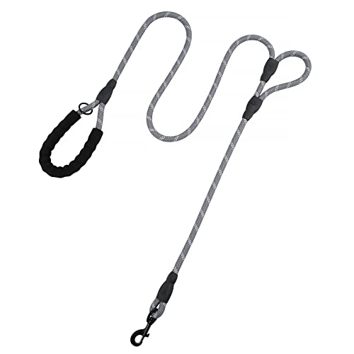 Plutus Pet Rope Dog Leash 6ft Long, Heavy Duty,Reflective Double Handle Leash for Safety Training, for Medium Large Dogs, Dual Handle Leads(Gray)