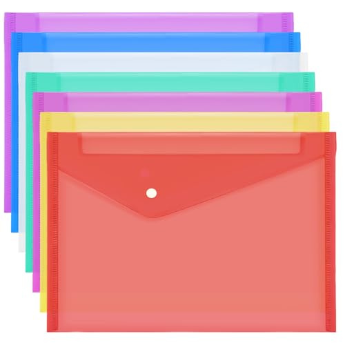 7PCS A4 Plastic Wallets Folders Document Folder Plastic Popper Wallets with ButtonAssorted Colours