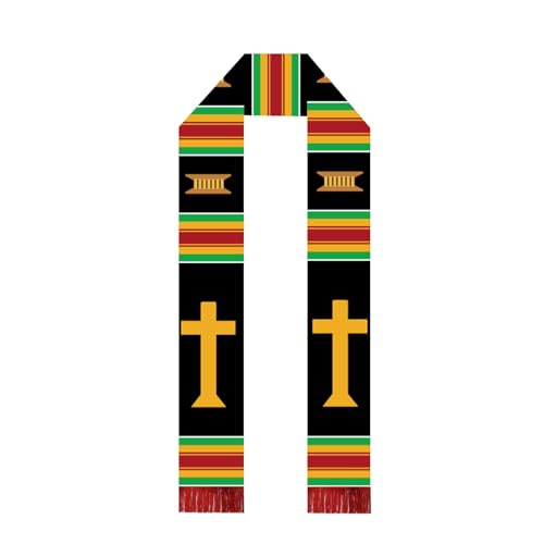 Black Grads Scarf African American Christian Graduation Stole Scarf with Red Tassels