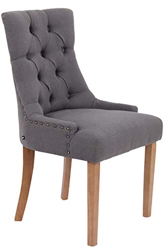 CLP Chaise De Salle A Manger Aberdeen en Tissu I Chaise Confortable avec Rembourrage Épais I Piétement en Bois D'Hévéa, Couleur:Gris foncé, Couleur du Cadre:Antique Clair