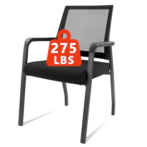 Image of KLASIKA Desk Chair No Wheels, Waiting Room Office Guest Chairs with Lumbar Support and Mid Back Mesh Space Air Grid Series for Reception Conference Room for Office School Church, Black
