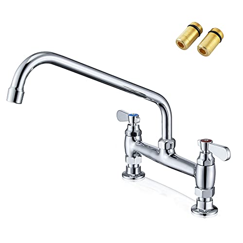 Grifo de fregadero comercial de 8 pulgadas, grifo de montaje en cubierta central con boquilla giratoria de 14 pulgadas, grifo de cocina para restaurantes, lavandería, fregadero de utilidad, 2 manijas,
