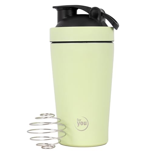 for you Shaker Edelstahl - 500 ml mit Shaker-Kugel und auslaufsicherem & BPA freiem Deckel - Mit einer innenliegenden Skala - spülmaschinengeeignet - Perfekt für Proteinshakes, Smoothies & Fitness