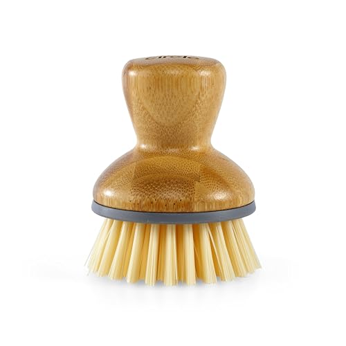 Image of Full Circle Bubble Up - Bamboo Dish Brush - Ergonomic Palm Scrubber with Handle for Kitchen Cleaning, Gray, Pack of 1