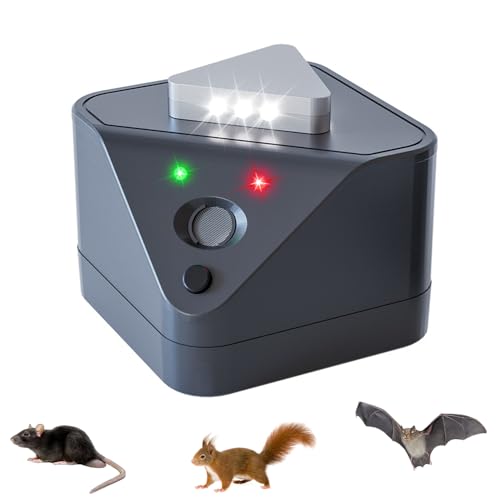 Ultrasónico para Ratas, Ahuyentador de Ratas 360° Ahuyentador de Topos con Luz LED Repelente Ultrasónico de Plagas,Amplia Gama de Frecuencias,para Casa, Sótano, Granero