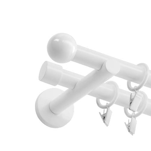 Fenster DEKOR - Gardinenstange Weiß - Gordijnroede 120 cm - Elegante Modern Vorhangstange - 2-läufig stange vorhang - Karniesabschluss wählbar - Vorhang Stangen Weiss Kugel