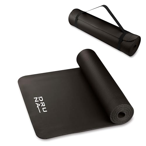 Esterilla Gruesa Yoga Mat Antideslizante para Fitness Pilates Colchoneta Gimnasia y Deporte + Alfombra Ejercicios Suelo Multiuso Portatil para Uso Diario 10mm Unisex Negra – DRUNA