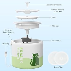 Cat Water Fountain Ceramics, 67oz/2L Dog Water Dispenser, Ultra-Quiet Automatic Pet Fountain, 2 Pack Replacement Filters, Suitable for Cats, Dogs, Multiple Pets (Green) Cat Water Fountain Ceramics, 67oz/2L Dog Water Dispenser, Ultra-Quiet Automatic Pet Fountain, 2 Pack Replacement Filters, Suitable for Cats, Dogs, Multiple Pets (Green)