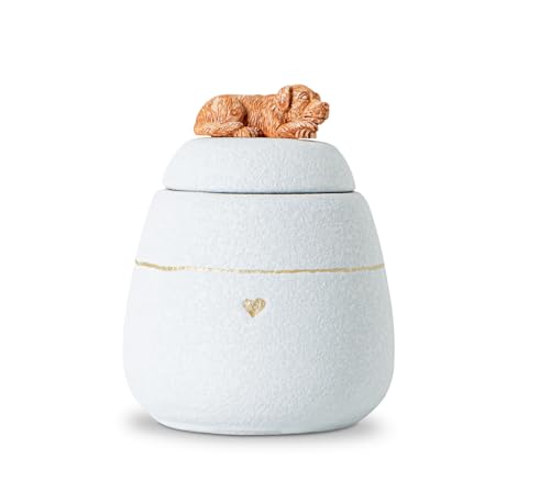 La Mejor Lista de Cajas de ceniza Top 10. 45 Urna blanca en forma de perro para perros Urna de cerámica para perros para caja de cenizas – Lindo contenedor de cenizas decorativas para perros