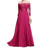 AHERKLL Vestidos de encaje para madre de la novia, hombros descubiertos, formal, fiesta de noche, abuela, vestidos de graduación, ZMAH284, fucsia, 34