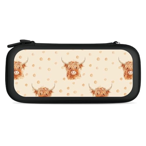 Scottish Highland Cow And Dot Compatible with Switch Carrying Case Hard Travel Game Bag Pouch with 15 Games Accessories Black-style