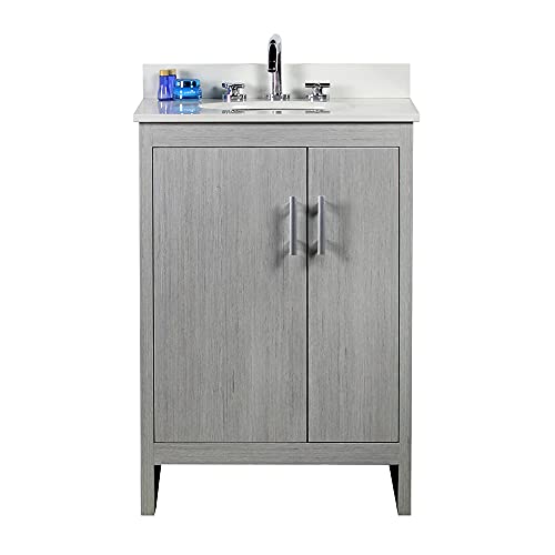Bellaterra Home 25" Modern Single Solid Wood Vanity With Oval Sink In Gray Pine #TOP13