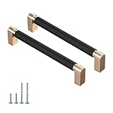 CILEYTION 10 Pack Black and Gold Door Handles, 5 Inch Hole Centers Gold Cabinet Handles, Gold Dresser Handles and Kitchen Cabinet Hardware