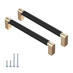 CILEYTION 1 Pack Black and Gold Handles for Cabinets, 6-3/10 Inch Hole Centers Gold Drawer Pulls, Dresser Hardware and Handles for Cabinets and Drawers