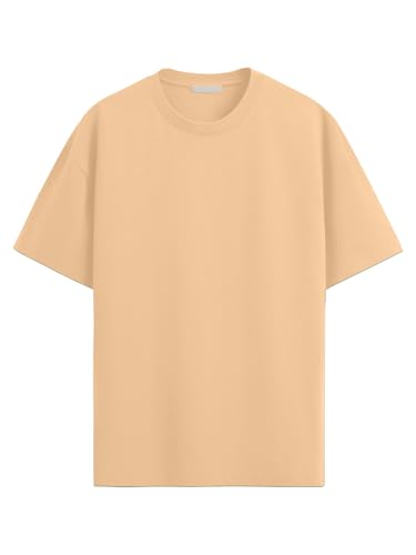 Image of LEOTUDE Men's Cottonblend Solid Oversized Half Sleeve Round Neck Tshirt for Man