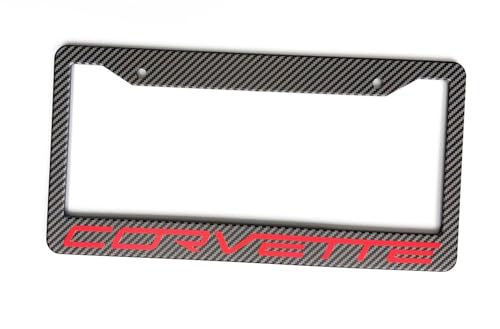 1PC C8 Corvette License Plate Frame - Carbon Fiber with C8 Crossed Flags Logo for 2020-2024 Stingray Z51 Z06 E-Ray Corvettes