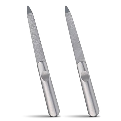 Juego de 2 limas de uñas de metal premium para uñas naturales – Limas de uñas de acero inoxidable para manos y pies, para mujeres y hombres, duradera para uso prolongado