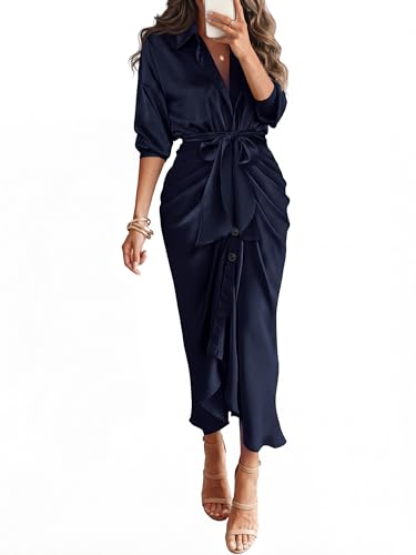 BTFBM Summer Dresses for Women 2026 Long Sleeve V Neck