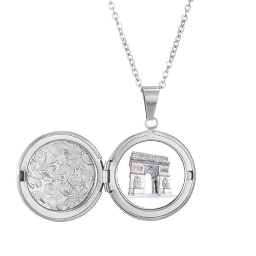 Collier médaillon Arc de Triomph, bijou souvenir de Paris chic