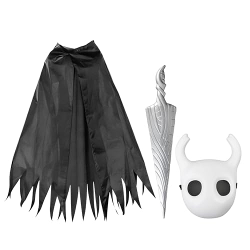 Lanmachoice 3 PCS Knight Mask with Prop Sword and Black Cloak Halloween Costume Cosplay Outfit Set for Adults Costume Accessory for Party Dress Up
