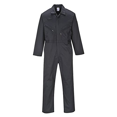 Portwest C813 Men's Liverpool Work Overalls Protective Boiler Suit Polycotton Coveralls Durable Workwear for Mechanics Warehouse Garages DIY Black, Medium