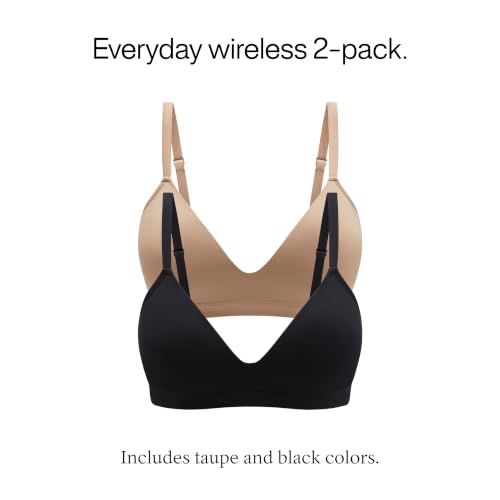 Image of Thirdlove Form Fit Wireless Bra, Wire Free Bras with Support and Lift, Seamless, Comfortable Bras for Women, 2 PK Black /Taupe