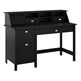 Bush Home Broadview 54W Computer Desk with Drawers and Desktop Organizer in Classic Black | Storage for Home Office Workspace