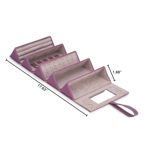 Image of Brouk & Co Leah 5 Eyewear & Jewelry Case - Pebbled Vegan Leather, Foldable Case, Snap Closure, Hanging Loop, Interior Mirror, 5 Compartments: Sunglasses and Jewelry (Purple)