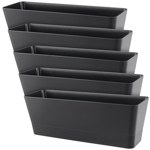 MAHIONG Lot de 5 Pots de Fleurs rectangulaires de 31 cm avec Trous de Drainage et Plateau - pour intérieur et extérieur - pour fenêtre, étagère, Rebord de...