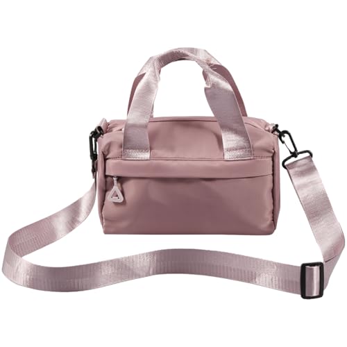 Tcwhniev Mini bolsa de ginástica à prova d'água de nylon multiuso bolsa de ombro fitness elegante bolsa de viagem com alça ajustável, Rosa, 9.4 x 5.5 x 4.7 in