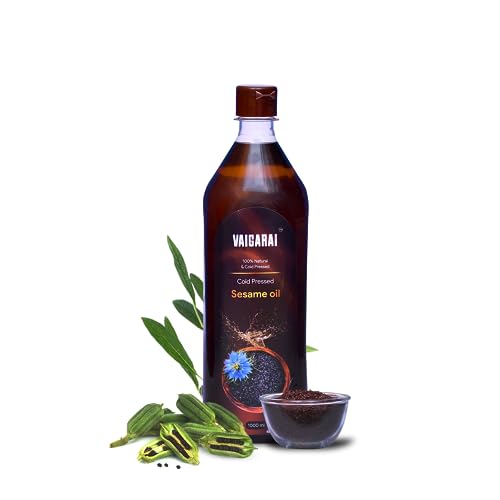 Image of VAIGARAI Wood /Cold Pressed Sesame /Till Oil 1 Litre (1L) | Kachi Ghani /Chekku Gingelly Oil | Unrefined & 100% Pure | Cooking & Oil-Pulling Use