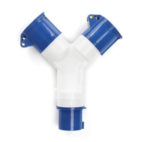 QJIRZB 2 Way Splitter 16A Electric Mains Hook Up 20.3 x 18.5cm Lead Adaptor Industrial Plug for Caravans Motorhomes