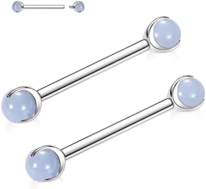 Piercing De Téton/tongue En Titane 14G - Opale Blanche, Filetage Intérieur, Hypoallergénique