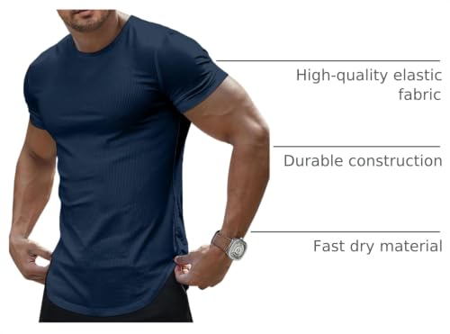 Image of JMIERR Mens Short Sleeve T Shirt Summer Muscle Slim Fitted Crewneck Longline Tees Shirts for Gym Workout