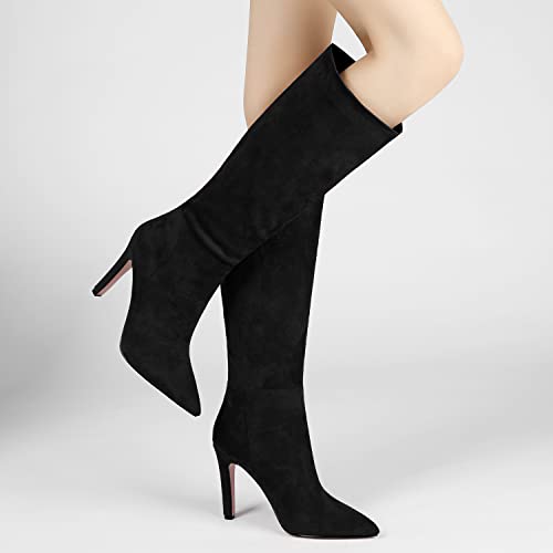 LEHOOR Women Knee High Stiletto Heel Boots Pointed Closed Toe Slip On High Heeled Dress Shoes Sexy Trendy for Ladies 4-11 M US3