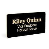 ExcelMark Custom Name Tag - Engraved Name Badge with Pin or Magnetic Backing, 16 Colors, 6 Fonts, and 2 Sizes to Choose from (Black w/Gold Letters, 1.5'x 3')