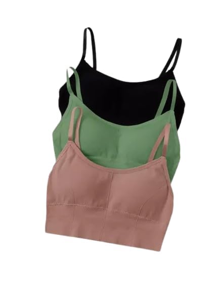 Women’s Premium Cotton Padded Sports Bra with Removable Pads – Wire Free Stretchable Bralette, Free Size Fit 28 30 32 34 Bust |Gym Yoga Everyday Comfort Bra (Pack of 3)-image-16