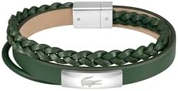 Lacoste Men's Stainless Steel & Green Leather Bracelet, 2040319, Green, 190 mm