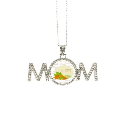 Collier motif dessin animé Happy Thanksgiving Day en argent pour maman