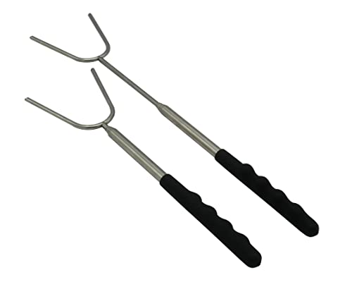 4cookz® - 2 ausziehbare Grillspieße zum Marshmallow-Braten und Wurst Grillen - Teleskop Grabeln aus Edelstahl - BBQ Zubehör Cover