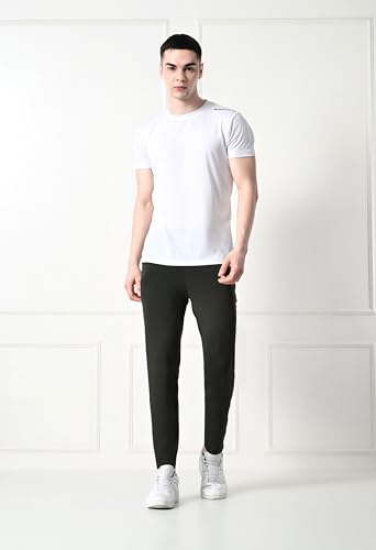 Image of Men's Dobby Lycra Solid Gym, Yoga & Sports Wear Stretchable Dri Fit Track Pant with Zipper Pockets(Olive,M)