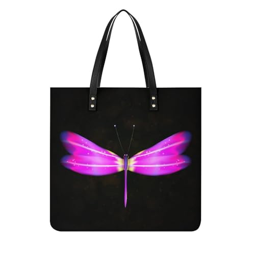 Sac shopping libellule violette grand format 39x39cm idéal pour vos voyages