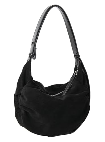 Women's Vintage Soft Faux Suede Shoulder Bag Small Dumpling Tote Casual Pleated Design Convertible Crossbody Satchel