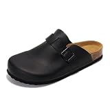 Project Cloud Mens Clogs - Full Grain Genuine Leather Memory Foam Clogs for Men Arch Support Cork Footbed - Non Slip Platform Mules (Brooklyn, BLKDIS,11.5)