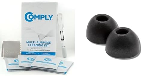 Comply Multi-Purpose Earbud Cleaning Kit Bundle with TW-200-C Memory Foam Replacement Earbud Tips for Anker Soundcore, Sennheiser, JBL, SoundPEATS & More, TOZO, Soundcore, Black, Medium (3 Pairs)