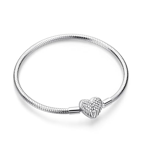 Jokmeo Damen Armband aus 925 Sterlingsilber, Moments Schlangen Gliederarmband für Pandora, kompatibel mit Charm Anhängern, passend für Frauen und Mädchen（Wing 21CM）