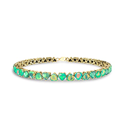 Goodstone Jewels Gorgeous Natural Green Opal Heart Tennis Bracelet, Rare Fire Opal Jewelry For Women (925 Sterling Silver, 8 Inch) #TOP16